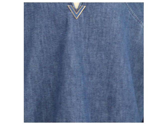 Top Valentino in denim blu, scollo a V e maniche tre quarti - vista 4