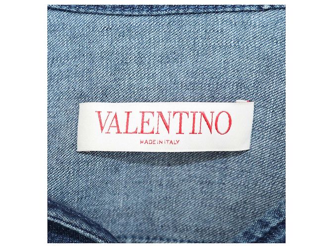 Top Valentino in denim blu, scollo a V e maniche tre quarti - vista 5