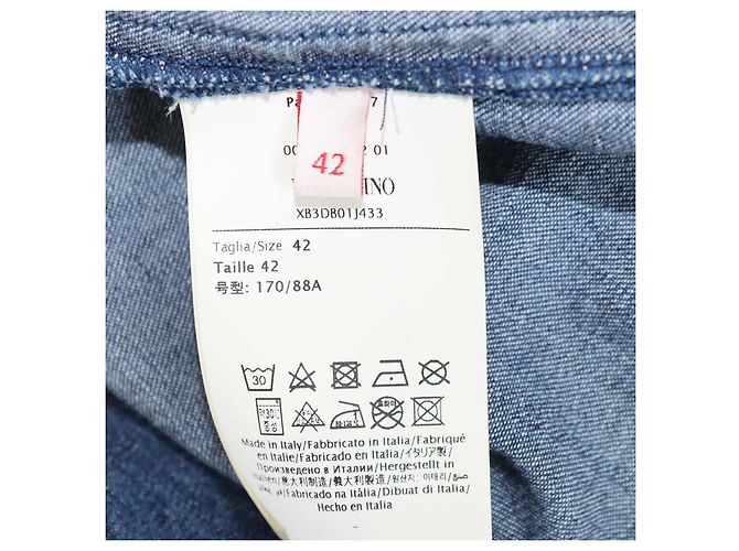 Top Valentino in denim blu, scollo a V e maniche tre quarti - vista 6