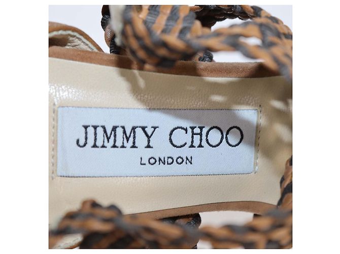 Sandali platform con cinturino alla caviglia in pelle intrecciata marrone e nera Jimmy Choo Nero - vista 6