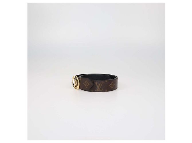 Cinturón reversible LV Circle de piel y lona Monogram Louis Vuitton Castaño Negro - vista 2
