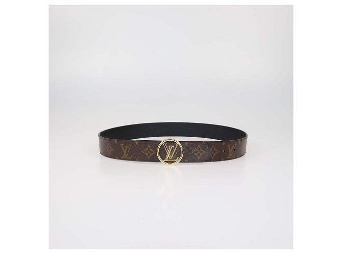 Cinturón reversible LV Circle de piel y lona Monogram Louis Vuitton Castaño Negro - vista 4