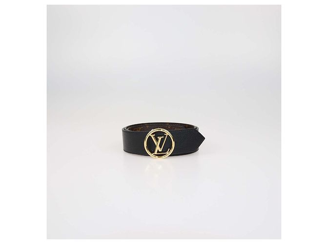 Cinturón reversible LV Circle de piel y lona Monogram Louis Vuitton Castaño Negro - vista 6