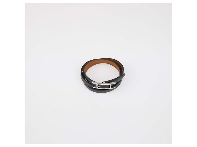 Hermès Bracelete Behapi Double Tour em couro preto Hermes - vista 5