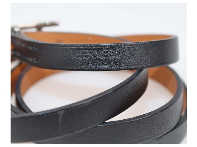 Hermès Bracelete Behapi Double Tour em couro preto Hermes - vista 6