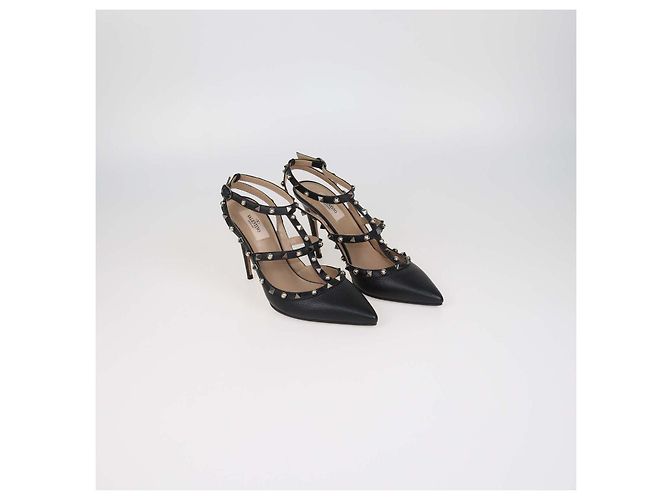 Valentino Black Leather Rolling Rockstud Caged Pumps - view 2