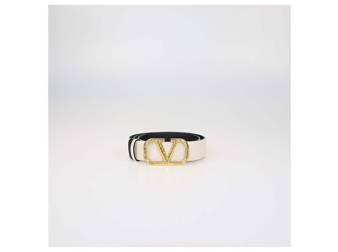 Cinturón reversible VLogo de piel martillada Valentino Negro, Blanco - vista 2