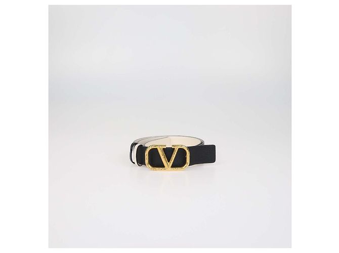 Cinturón reversible VLogo de piel martillada Valentino Negro, Blanco - vista 8