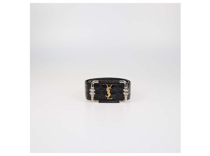 Autre Marque Cinturón Saint Laurent de piel con relieve de cocodrilo marrón choco y hebilla cuadrada con logo Negro - vista 2