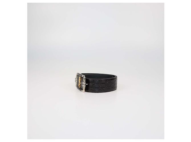 Autre Marque Cinturón Saint Laurent de piel con relieve de cocodrilo marrón choco y hebilla cuadrada con logo Negro - vista 3