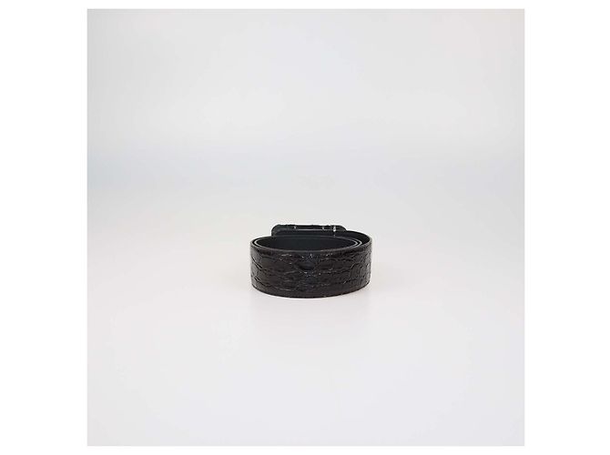 Autre Marque Cinturón Saint Laurent de piel con relieve de cocodrilo marrón choco y hebilla cuadrada con logo Negro - vista 4