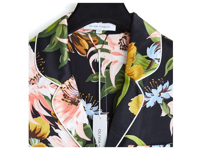 Autre Marque Olivia von Halle Pigiama Seta Nero Floreale Multicolore - vista 3