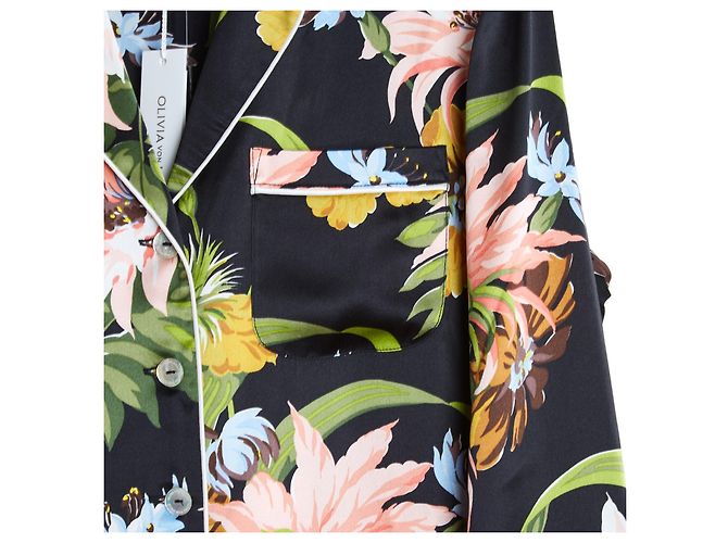 Autre Marque Olivia von Halle Pigiama Seta Nero Floreale Multicolore - vista 4
