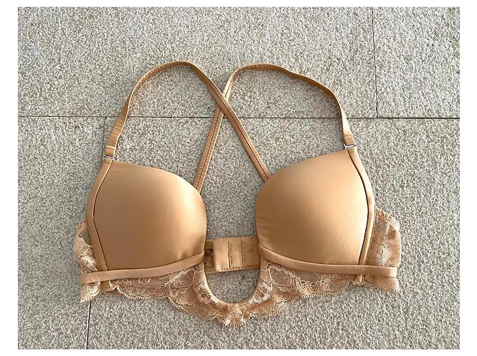Autre Marque Cadolle T.S. Sutiã de cetim e renda dourada decote profundo Dourado - vista 4