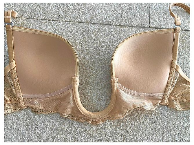 Autre Marque Cadolle T.S. Sutiã de cetim e renda dourada decote profundo Dourado - vista 6