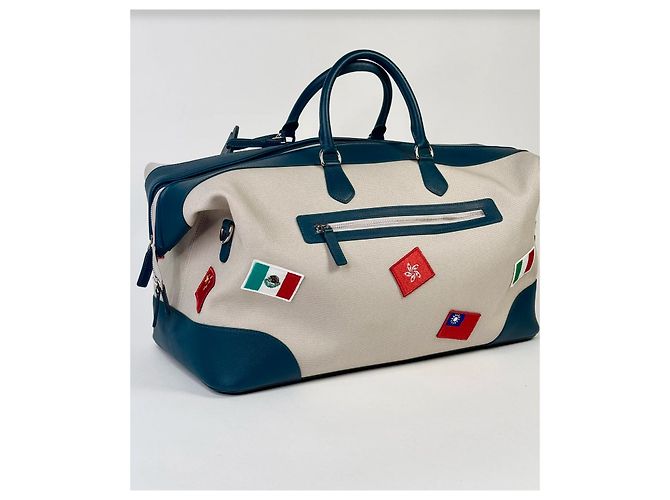 Mala de viagem Patek Philippe com patches de bandeiras internacionais Bege Azul escuro - vista 2