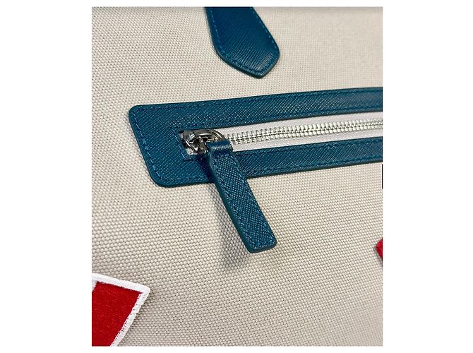 Mala de viagem Patek Philippe com patches de bandeiras internacionais Bege Azul escuro - vista 4