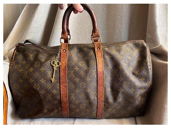 Louis Vuitton Borsa da viaggio Keepall 50 vintage in toile Monogram — Anni '70 Marrone Gold hardware - vista 16