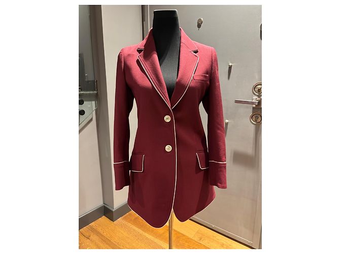 Blazer Gucci de lã borgonha com vivo branco e bordado de pássaro Bordeaux - vista 2