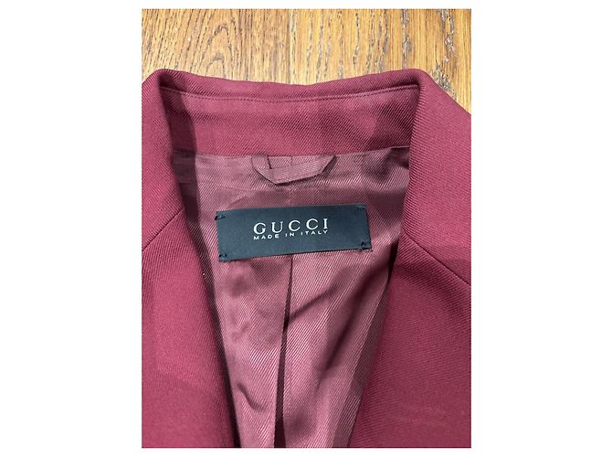 Blazer Gucci de lã borgonha com vivo branco e bordado de pássaro Bordeaux - vista 3
