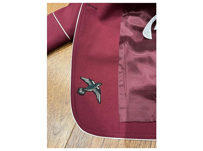 Blazer Gucci de lã borgonha com vivo branco e bordado de pássaro Bordeaux - vista 7