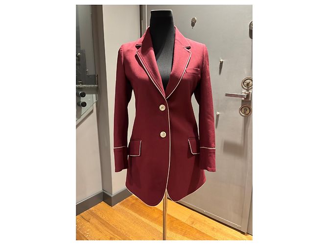 Blazer Gucci de lã borgonha com vivo branco e bordado de pássaro Bordeaux - vista 8