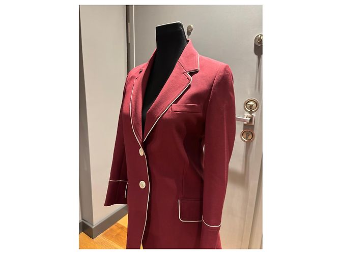 Blazer Gucci de lã borgonha com vivo branco e bordado de pássaro Bordeaux - vista 9