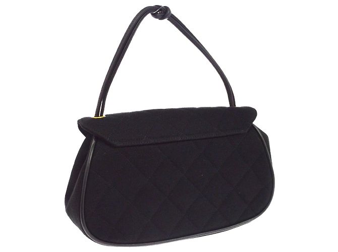 Chanel Vintage Mademoiselle Top Handle Flap Quilted Jersey Small Nero - vista 2