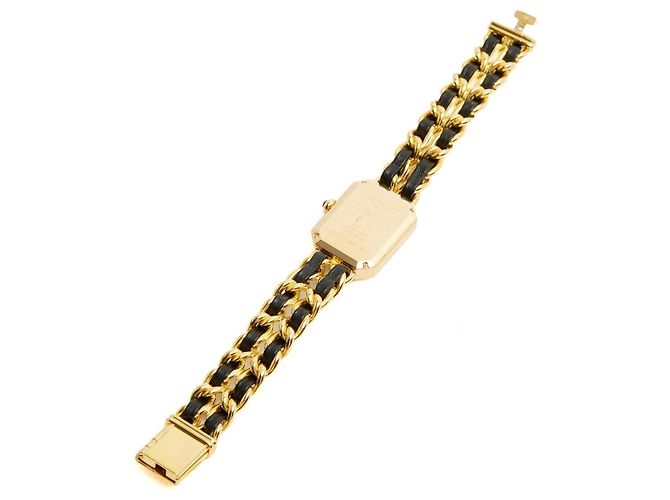 Chanel Première Uhr Goldfarbenes Metall Schwarzes Leder Golden - Ansicht 7