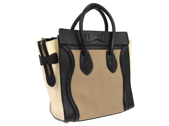 Céline Celine Tricolor Luggage Leather Medium Bege - vista 2