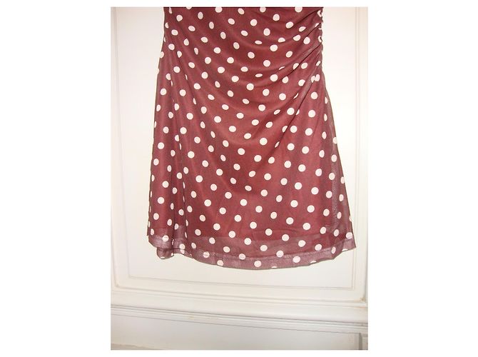 Autre Marque Vestido Curto Bordô com Bolinhas Branco Bordeaux - vista 5
