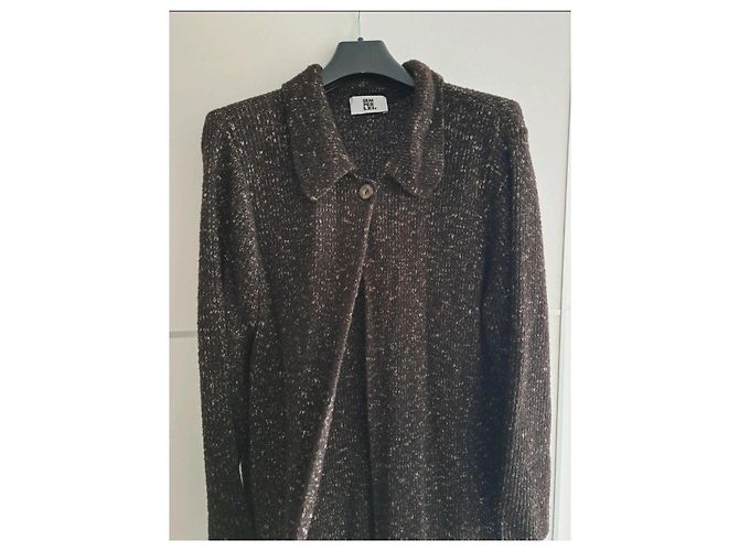 Autre Marque Damen Strickmantel Metallisch Dunkelbraun - Ansicht 2