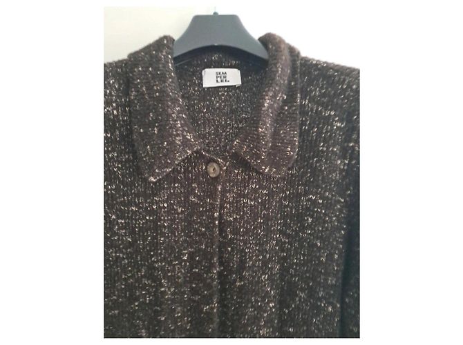 Autre Marque Damen Strickmantel Metallisch Dunkelbraun - Ansicht 4