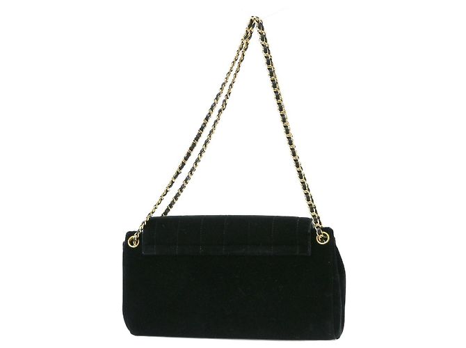 Chanel Chocolate Bar Mademoiselle Lock Chain Quilted velvet Nero - vista 2