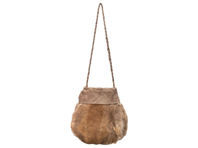Autre Marque Bolsa de ombro Collection Privée em pele e pele de coelho bege - vista 2