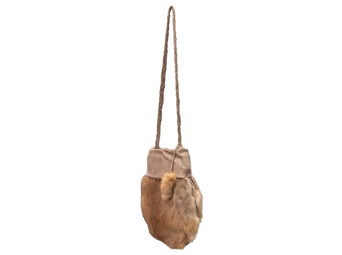 Autre Marque Bolsa de ombro Collection Privée em pele e pele de coelho bege - vista 3