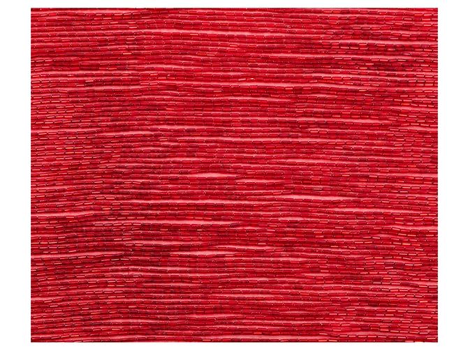 Autre Marque Cachecol de seda vermelho Collection Privée com franjas e cristais - vista 3