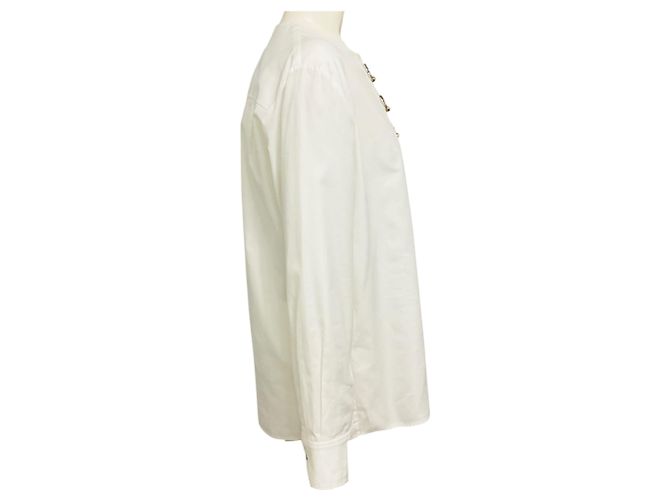 Blusa Balenciaga bianca a maniche lunghe in cotone con anelli Bianco - vista 2
