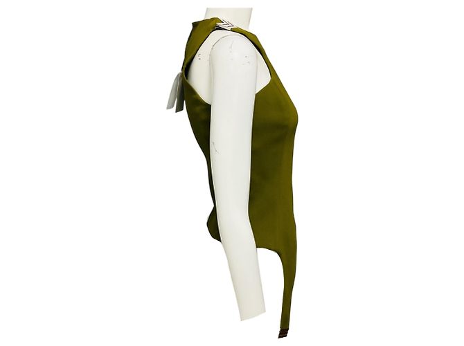 Autre Marque Top asimétrico sin mangas de crepé Mugler Khaki Green Verde - vista 2