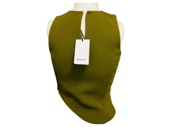 Autre Marque Top asimétrico sin mangas de crepé Mugler Khaki Green Verde - vista 3