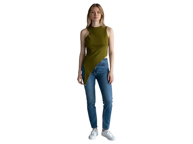 Autre Marque Top asimétrico sin mangas de crepé Mugler Khaki Green Verde - vista 4