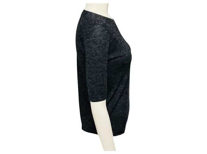 Gabriela Hearst Chryse Kurzarm-Pullover mit Rundhalsausschnitt in Anthrazitgrau - Ansicht 2