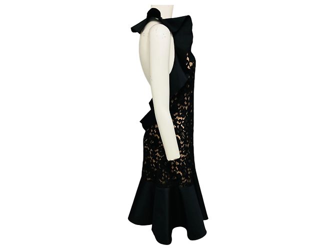 Michael Kors Collection Black / Nude Cocktailkleid aus Spitze mit Rüschen Schwarz - Ansicht 2