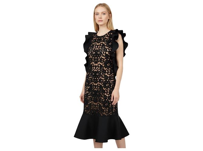 Michael Kors Collection Black / Nude Cocktailkleid aus Spitze mit Rüschen Schwarz - Ansicht 5