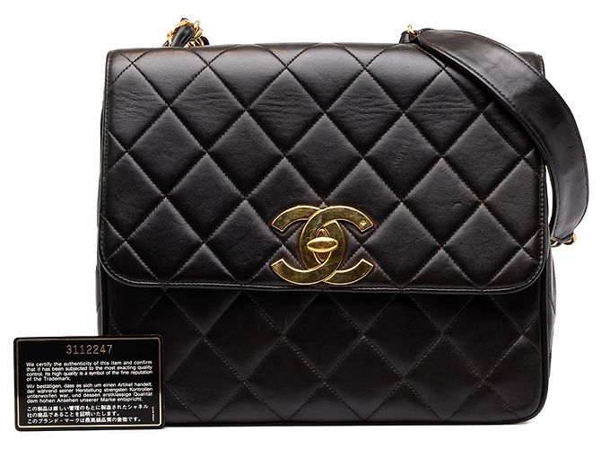 Borsa a tracolla Chanel XL CC trapuntata in pelle d'agnello nera, quadrata con patta singola Nero - vista 8