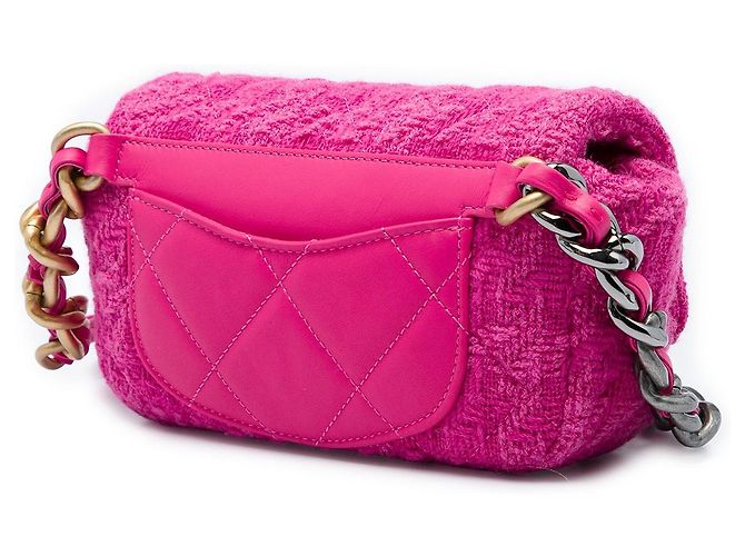 Bolsa cinto Chanel 19 em tweed rosa - vista 2