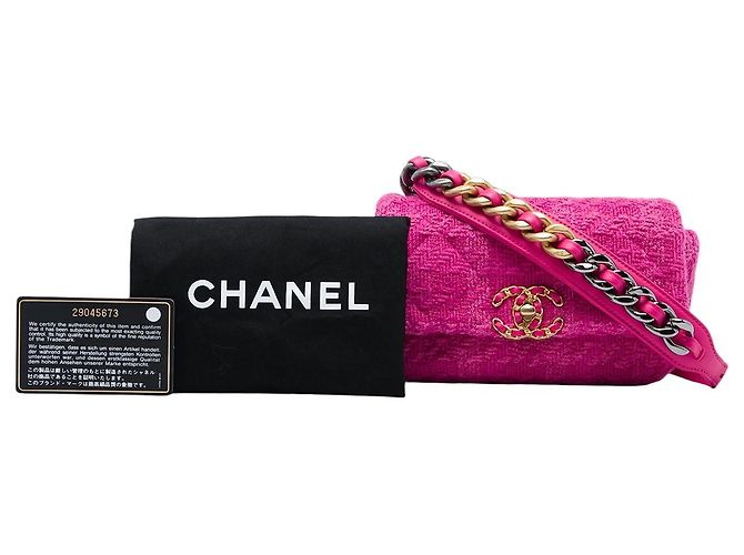 Bolsa cinto Chanel 19 em tweed rosa - vista 6