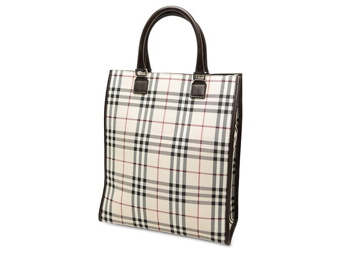 Borsa Tote Burberry House Check in tela beige - vista 2
