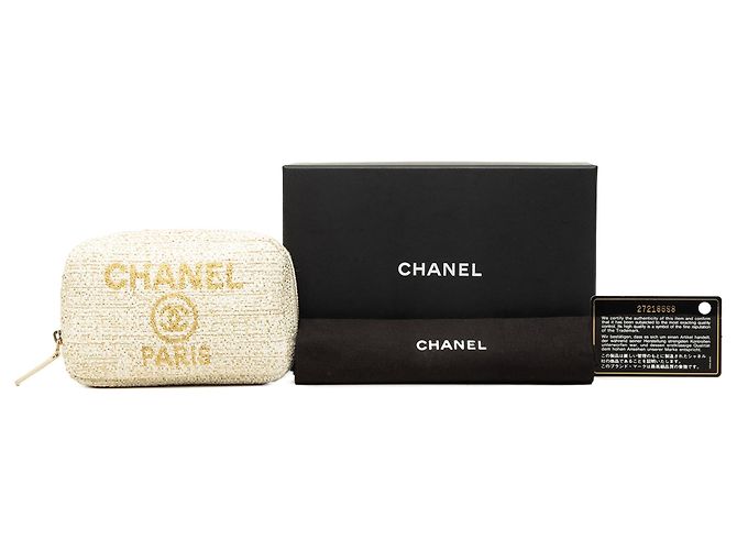 Beauty case Chanel Deauville in tweed beige - vista 7