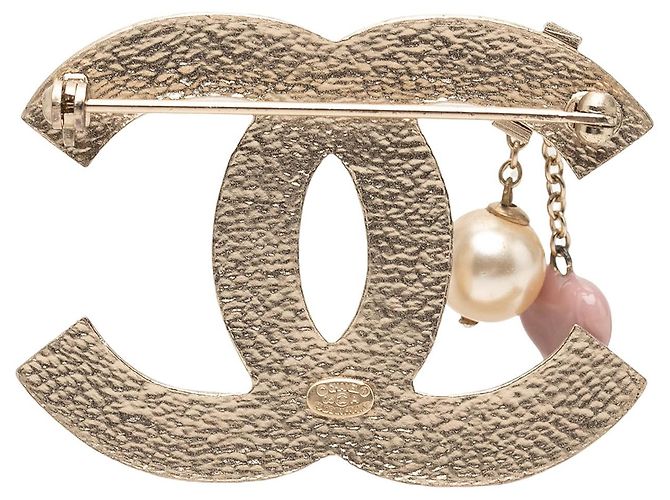Chanel CC vergoldete Brosche mit emailliertem Herz und Kunstperle Golden - Ansicht 2